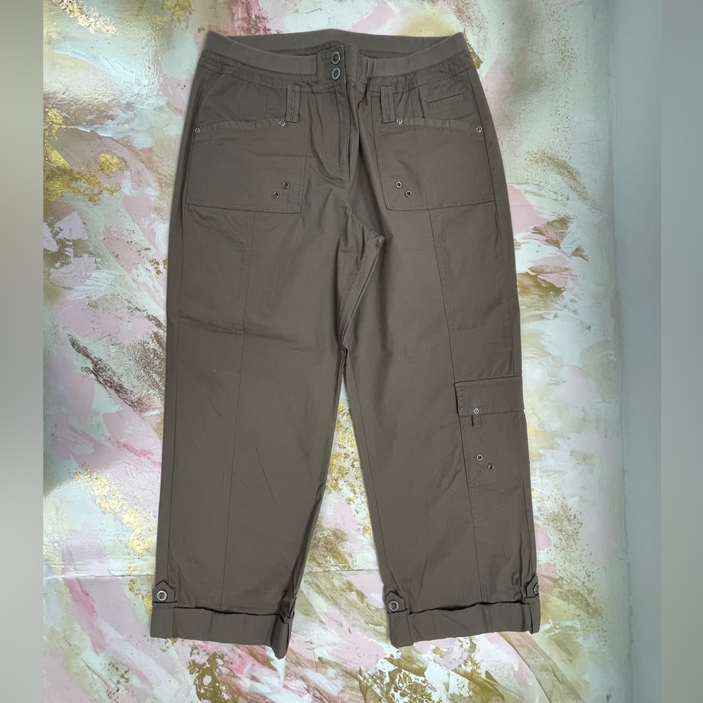 Chico’s light brown cotton fold over cargo crop pants 1.5/ M/ L